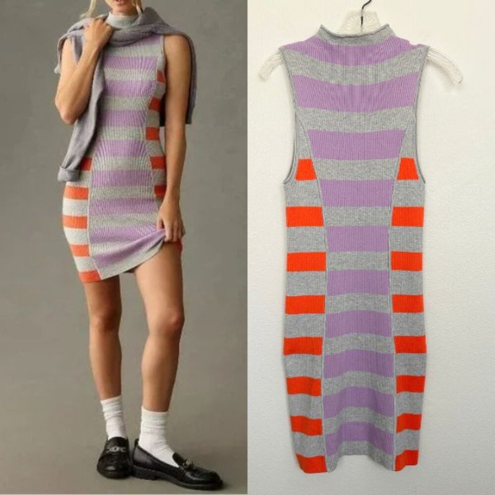 NWT Daily Practice Sleeveless Mock-Neck Sweater Dress Gray Striped Size Small